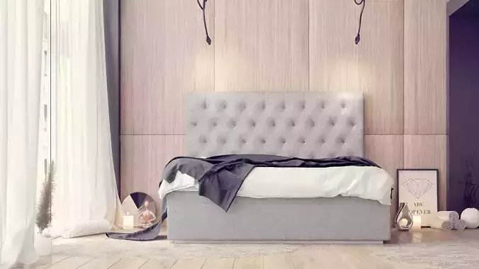 Modern loft bedroom design with upholstered bed 1 3D model