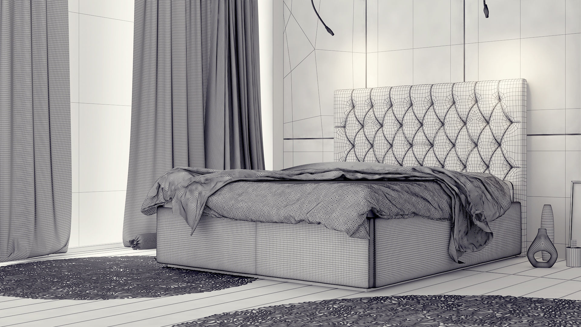 Modern loft bedroom design with upholstered bed 1 3D model 3D model_5