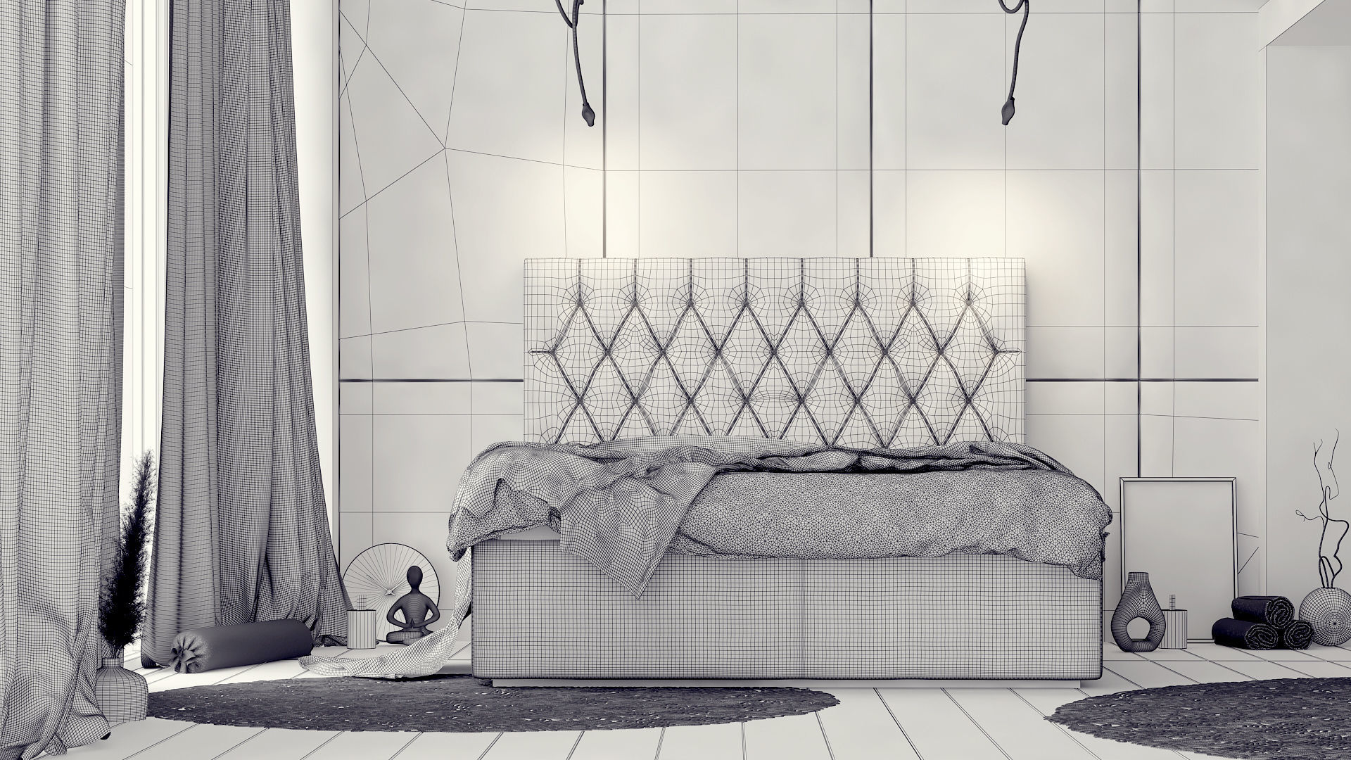 Modern loft bedroom design with upholstered bed 1 3D model 3D model_4