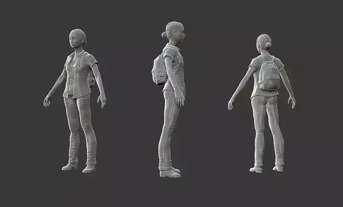 Riley woman wearing backpack 3D print model