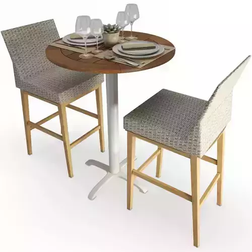 Round High Table And Braided Stool Set