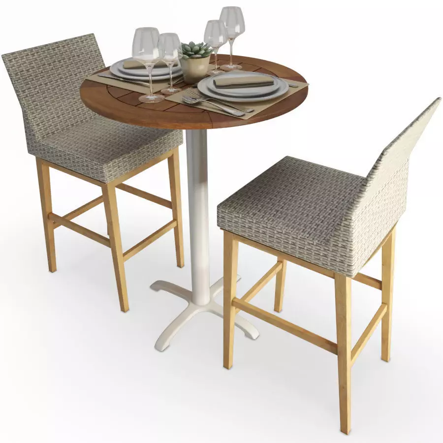Round High Table And Braided Stool Set 3D model