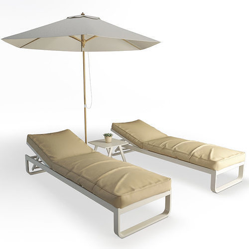 Metallic Sunbeds Set 3D model