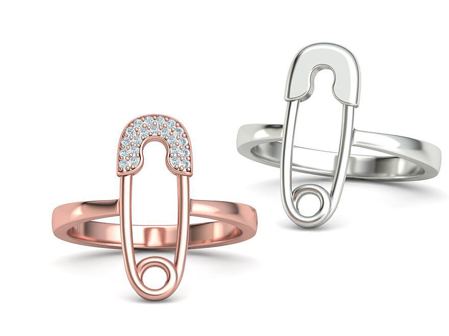 Safety Pin Diamond Ring Own design 3dmodel 3D print model_3