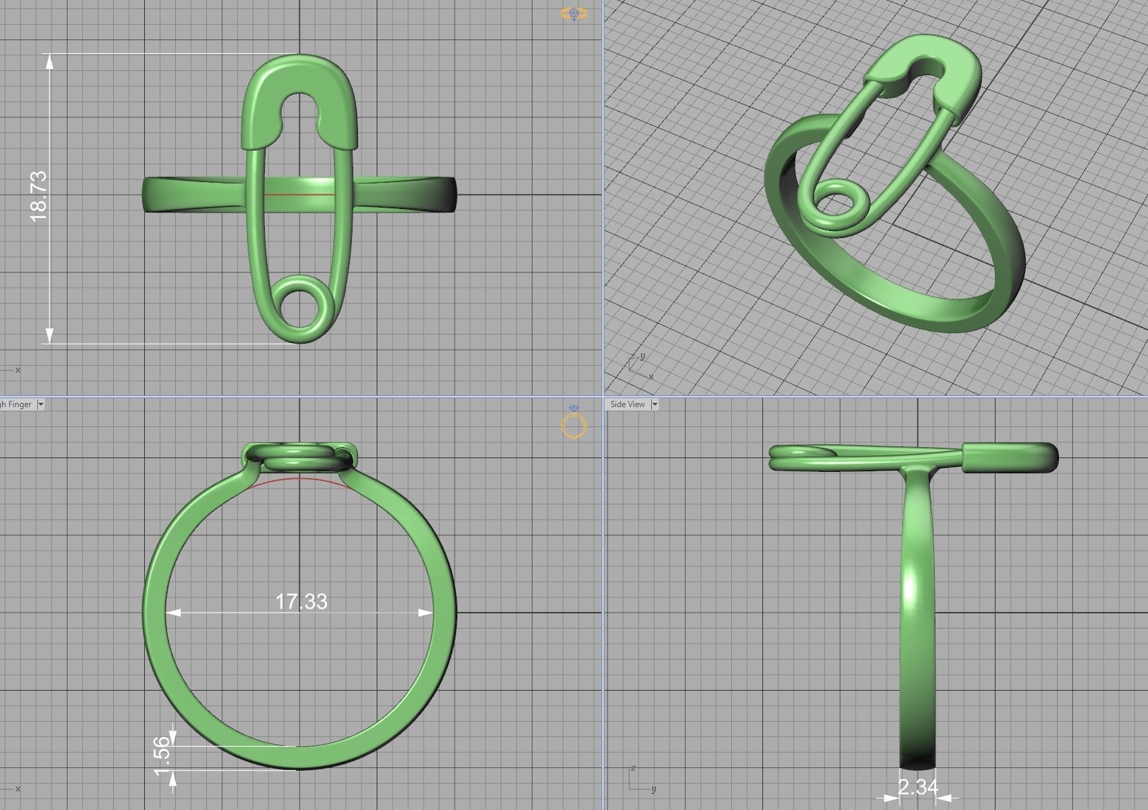 Safety Pin Diamond Ring Own design 3dmodel 3D print model_6
