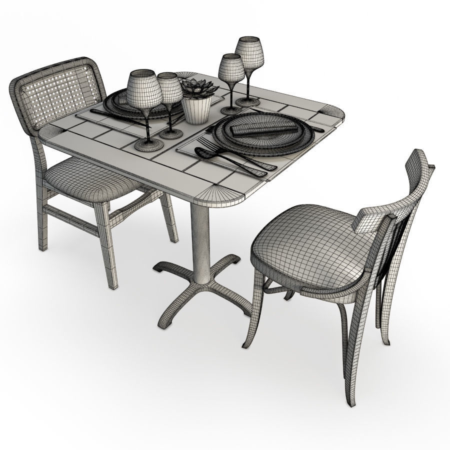 Vicky And Dalia Wooden Table And Chair Set 3D model_1