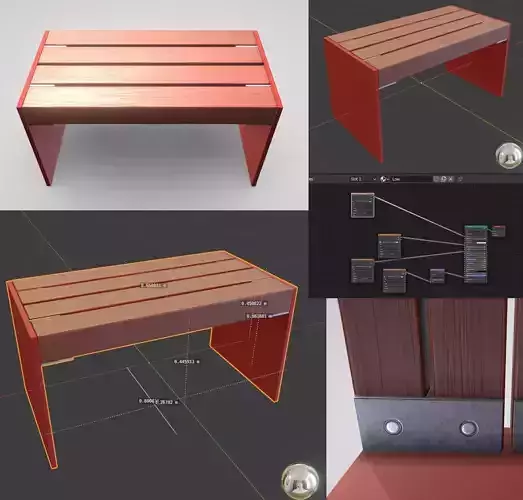 Park Bench 8 Oak Red Metal Frame 3 Low-poly 3D model