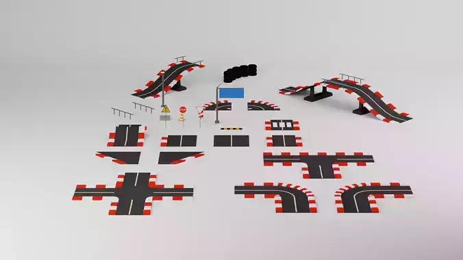 Low Poly Road Assets Low-poly 3D model