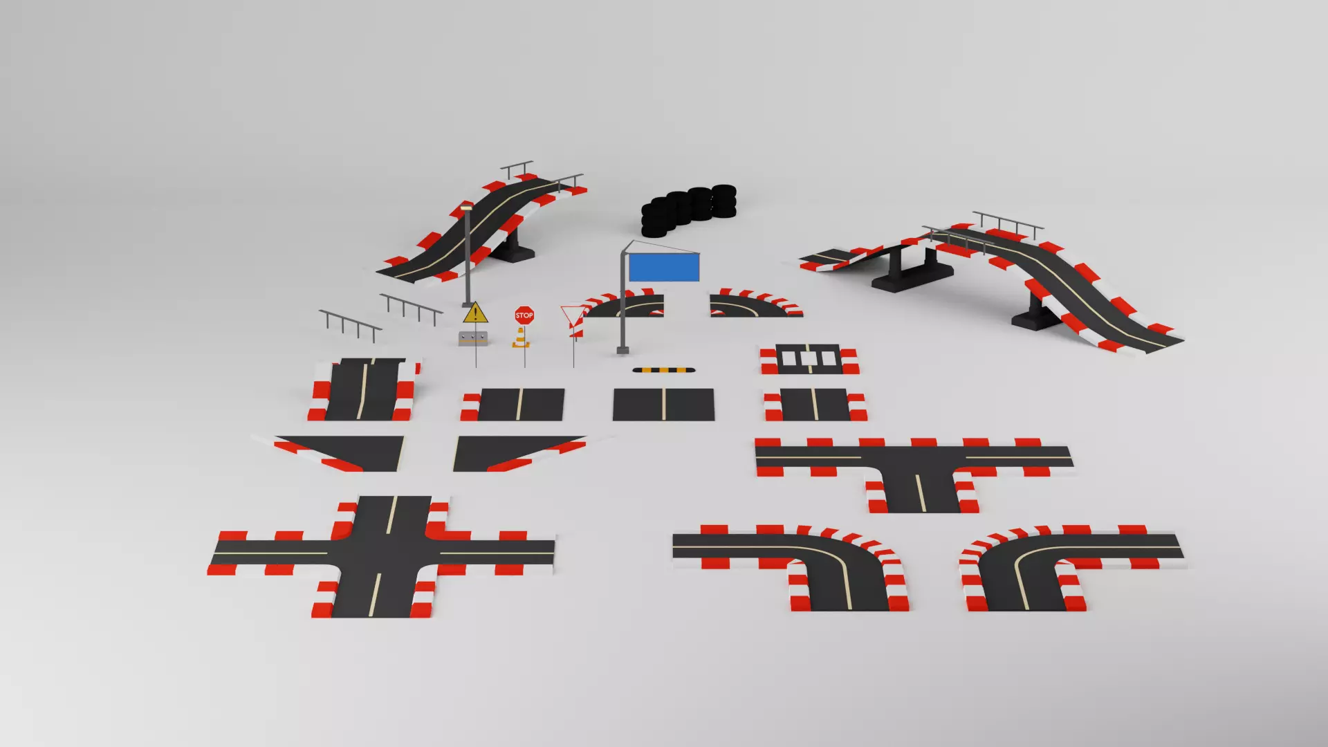 Low Poly Road Assets Low-poly 3D model_0