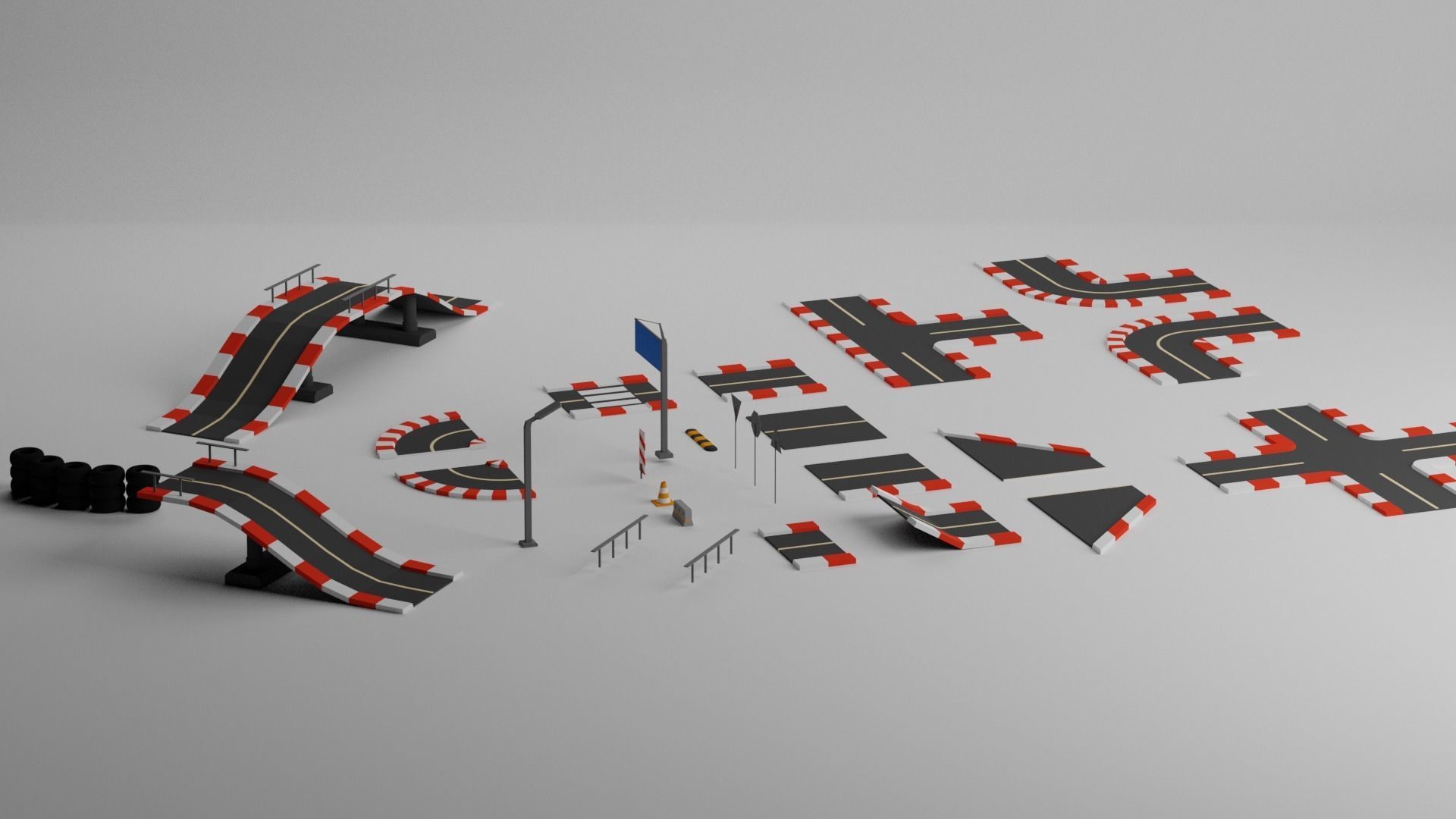 Low Poly Road Assets Low-poly 3D model_6