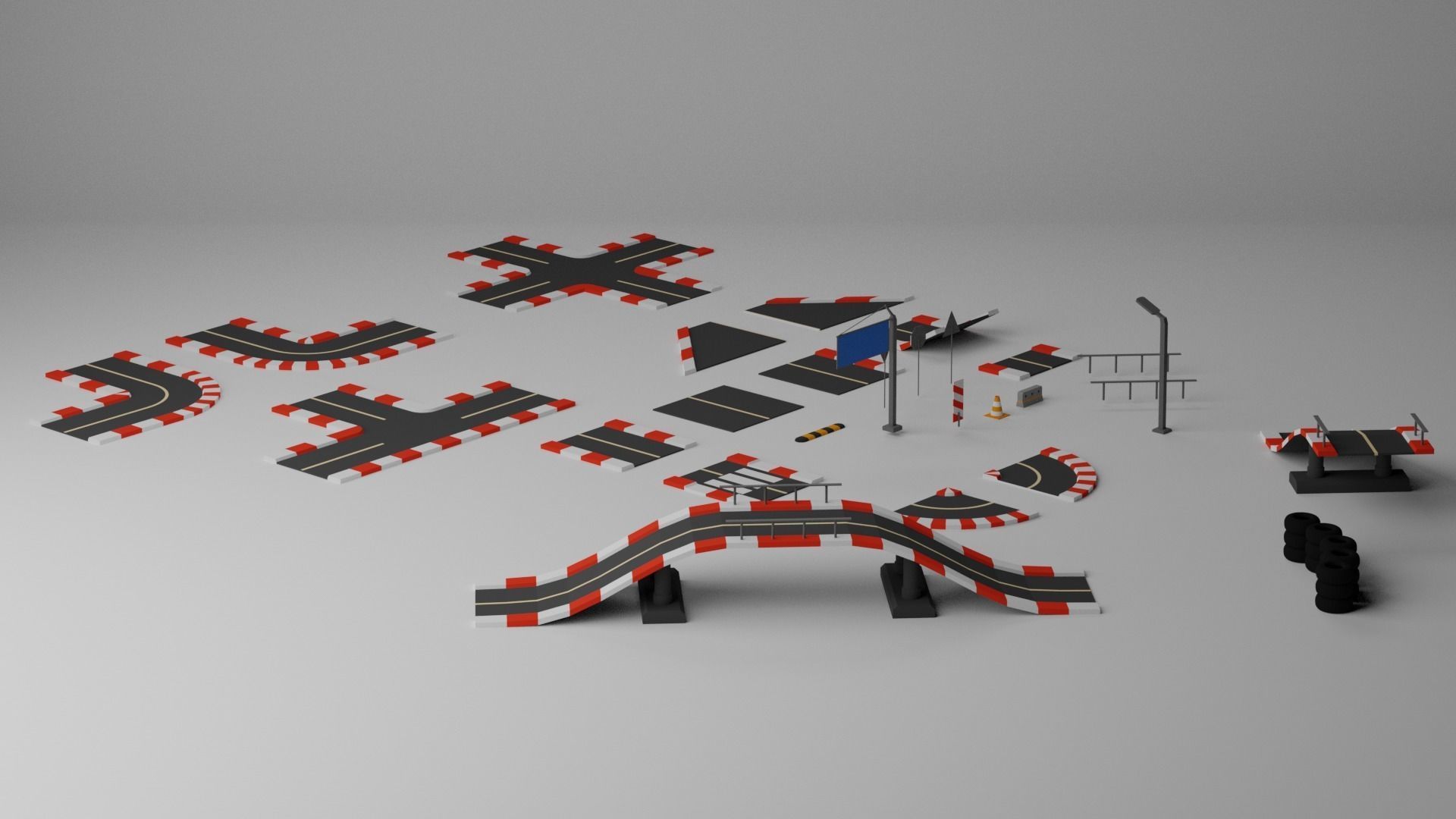 Low Poly Road Assets Low-poly 3D model_7