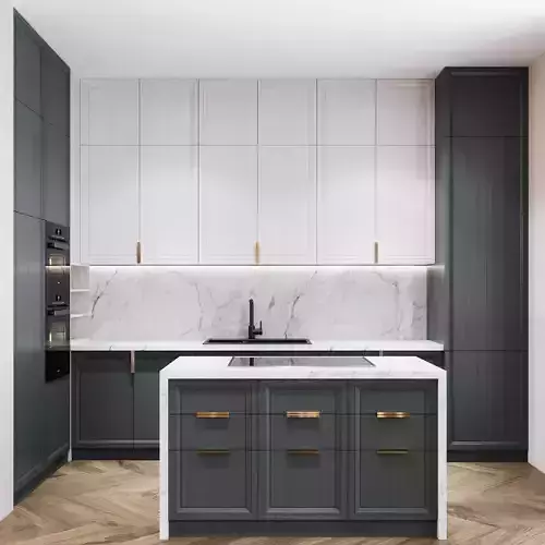 Kitchen modern with cabinets and marble counter tops