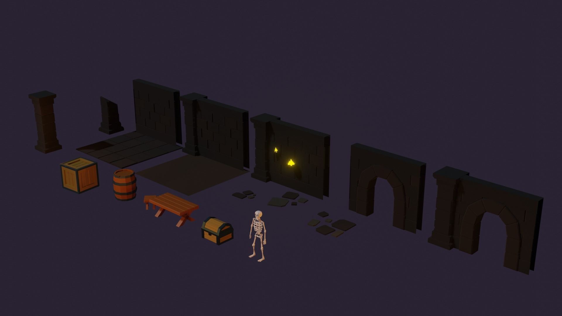 Modular Spooky Dungeon Set Free low-poly 3D model_3