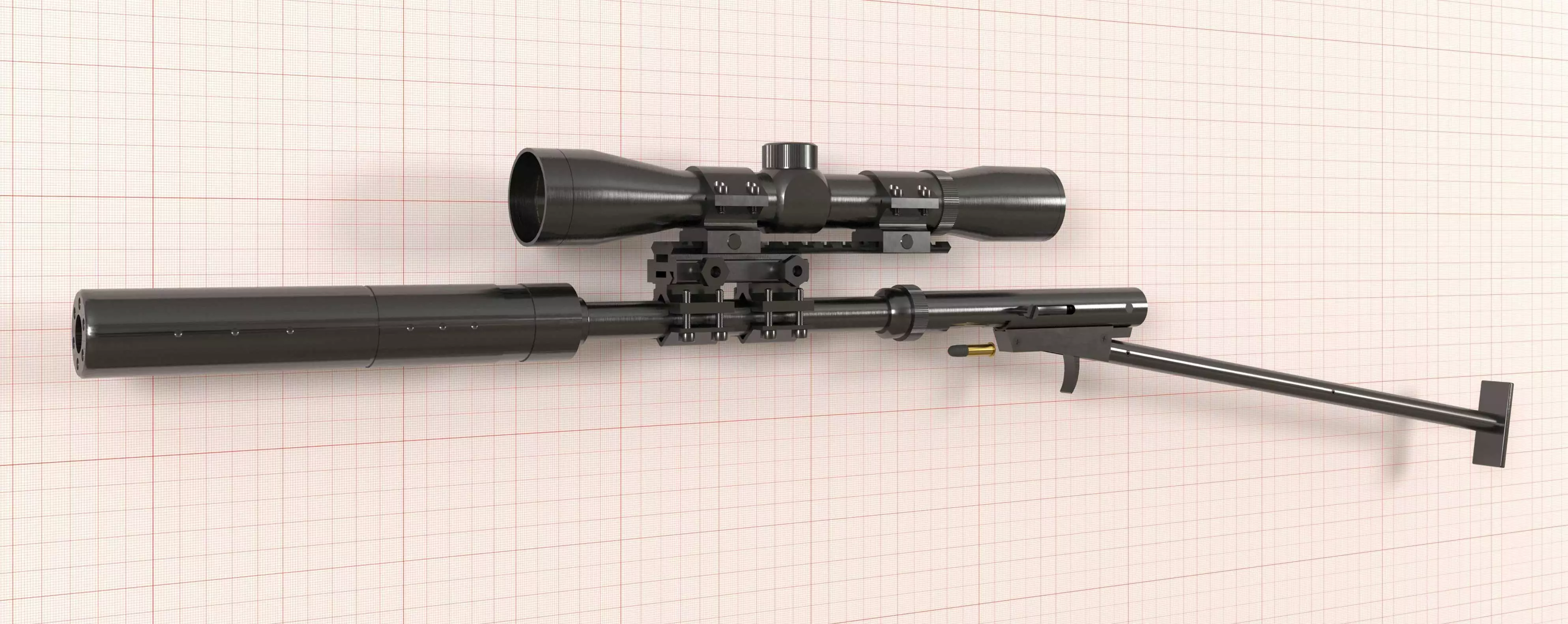 22LR homemade single shot semi-automatic survival carbine Low-poly 3D model