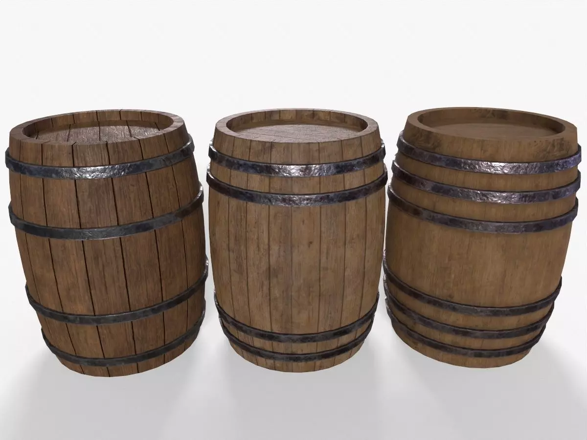 Wooden Barrel Pack Low-poly 3D model_0