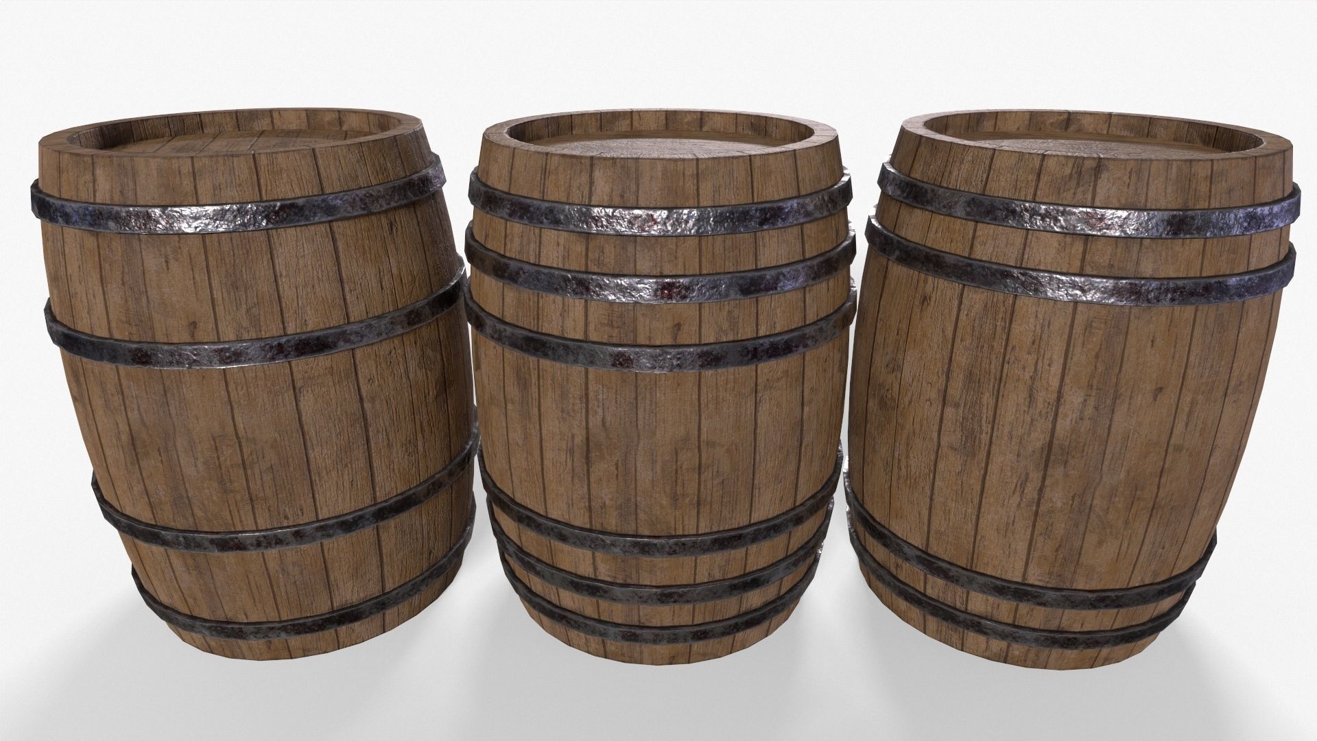 Wooden Barrel Pack Low-poly 3D model_2