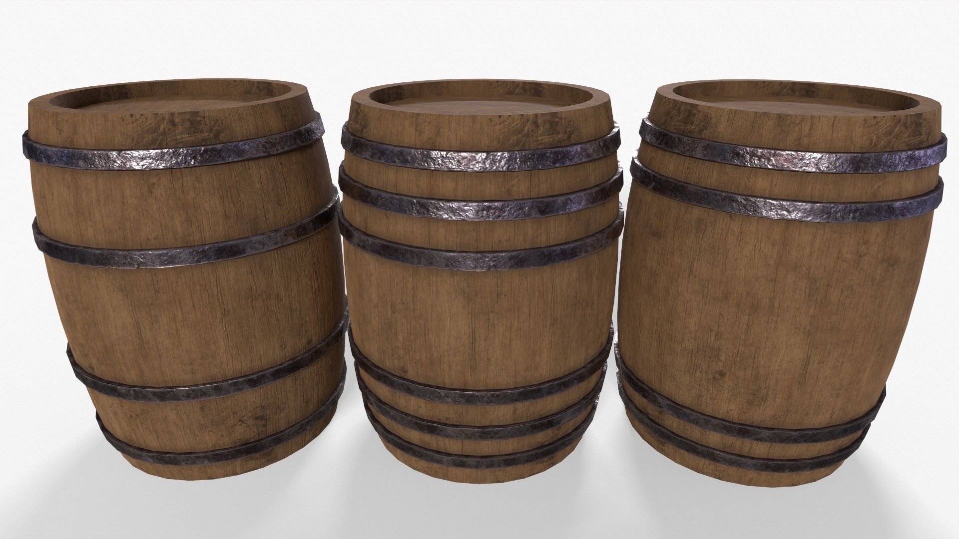 Wooden Barrel Pack Low-poly 3D model_3