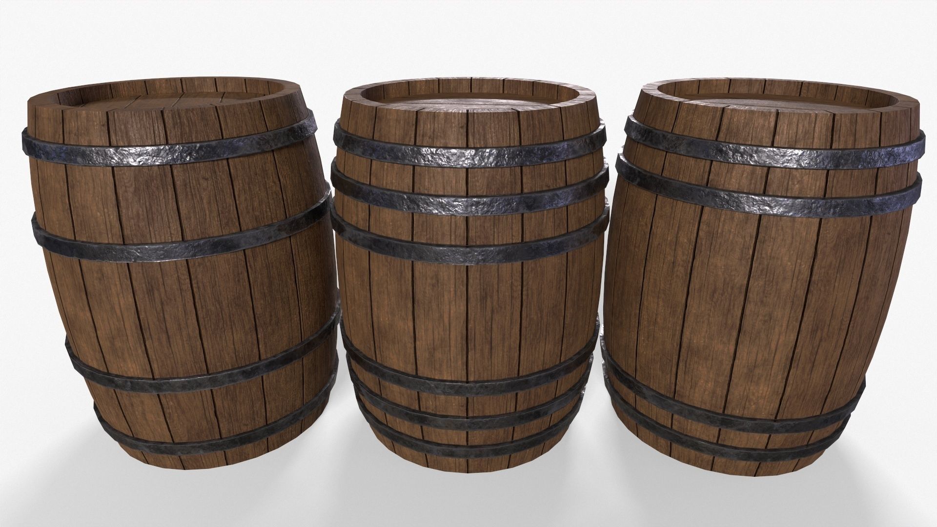 Wooden Barrel Pack Low-poly 3D model_1