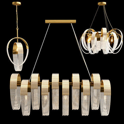PELAGIA COLLECTION chandelier in gold and glass 3D model
