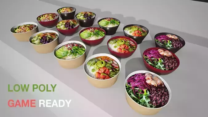 Hawaiian Poke Bowl  Low-poly 3D model