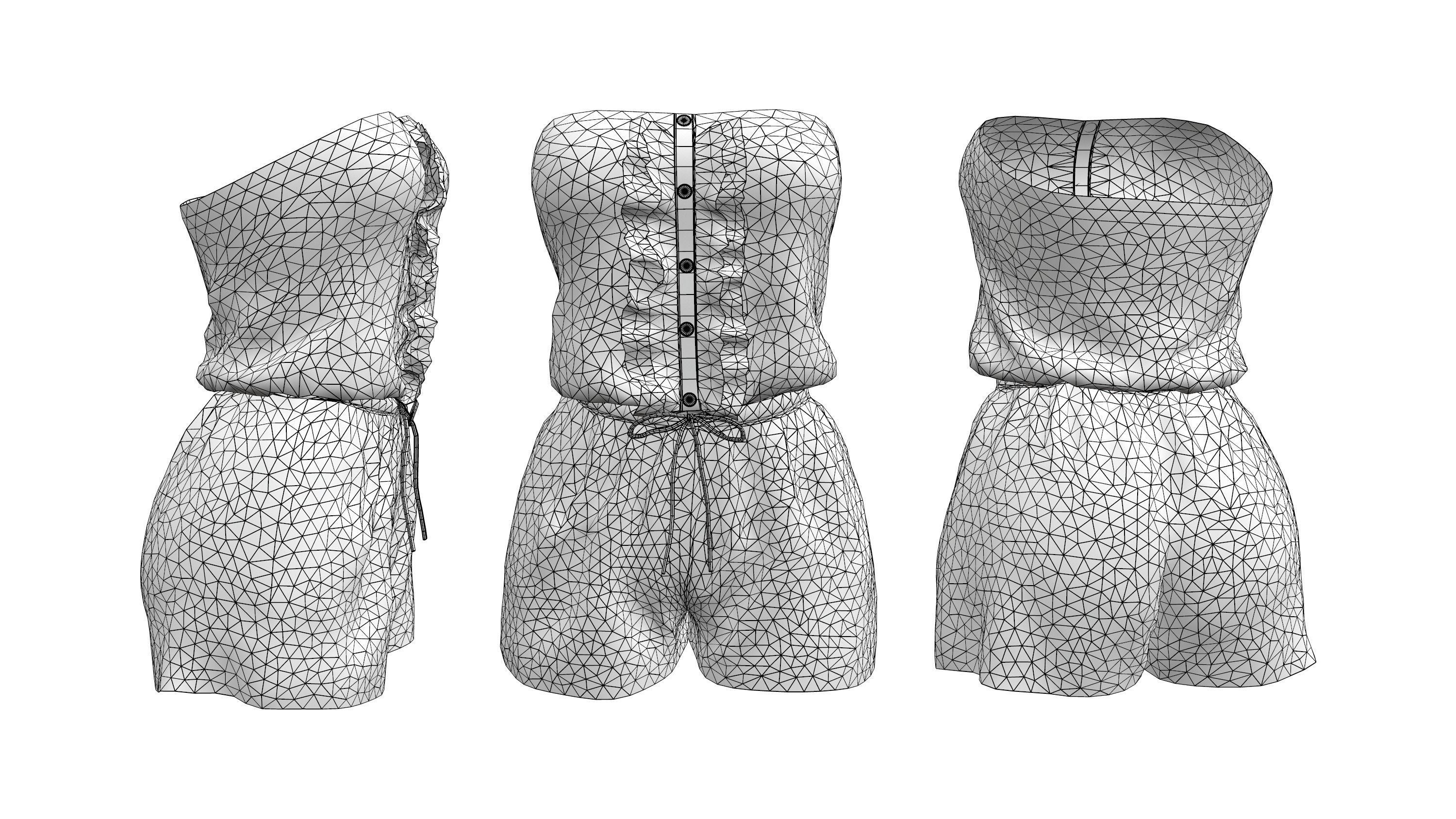 Strapless Romper Suit Low-poly 3D model_10