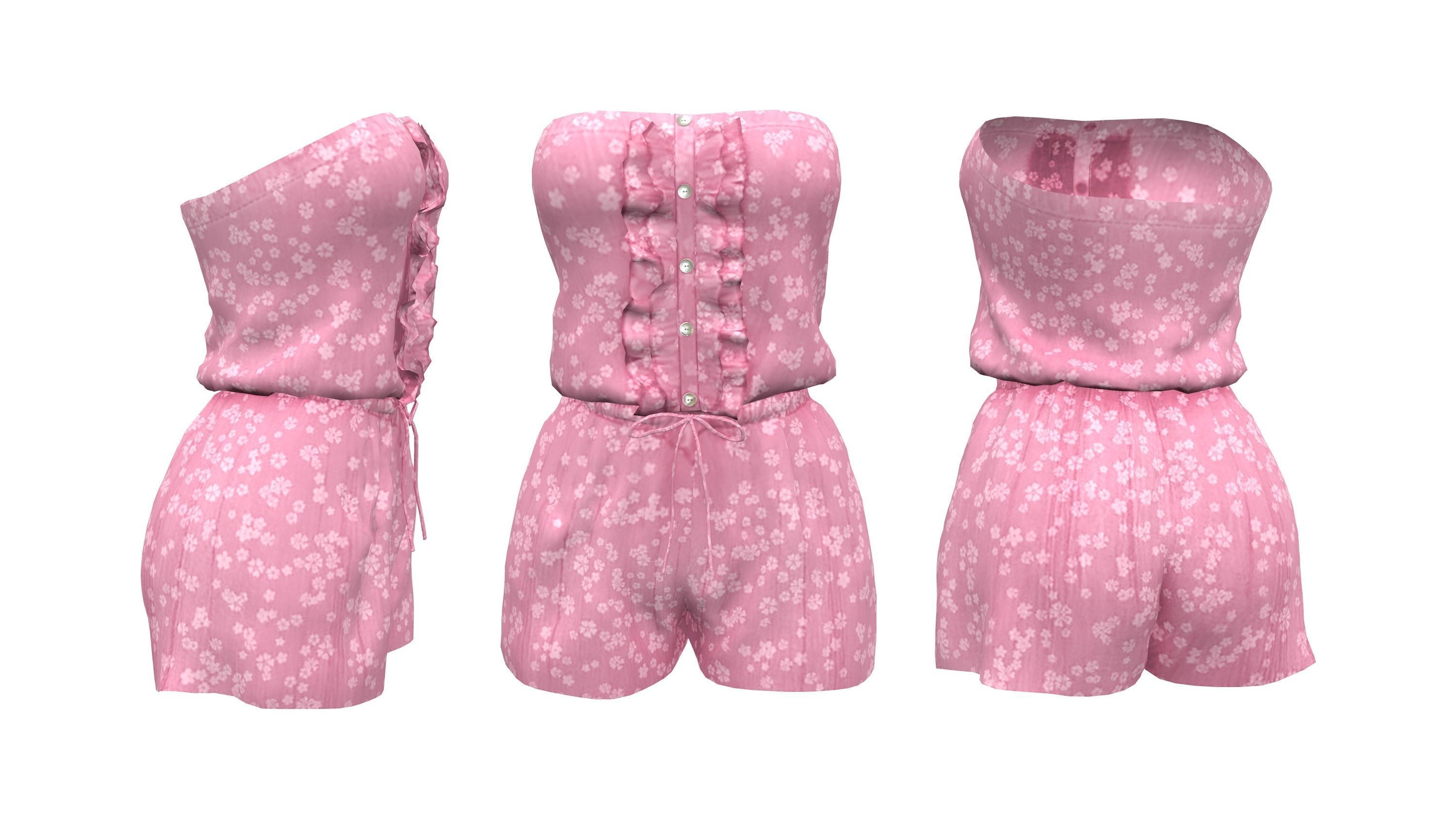 Strapless Romper Suit Low-poly 3D model_9