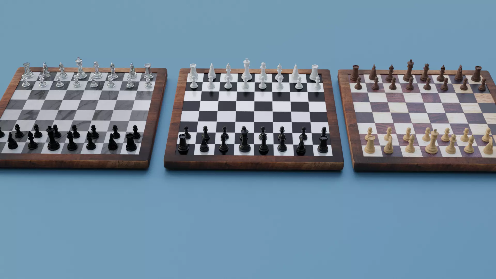 Chess set- 3 different textures Low-poly 3D model_0