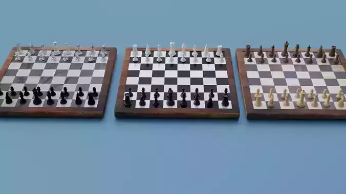 Chess set- 3 different textures Low-poly 3D model