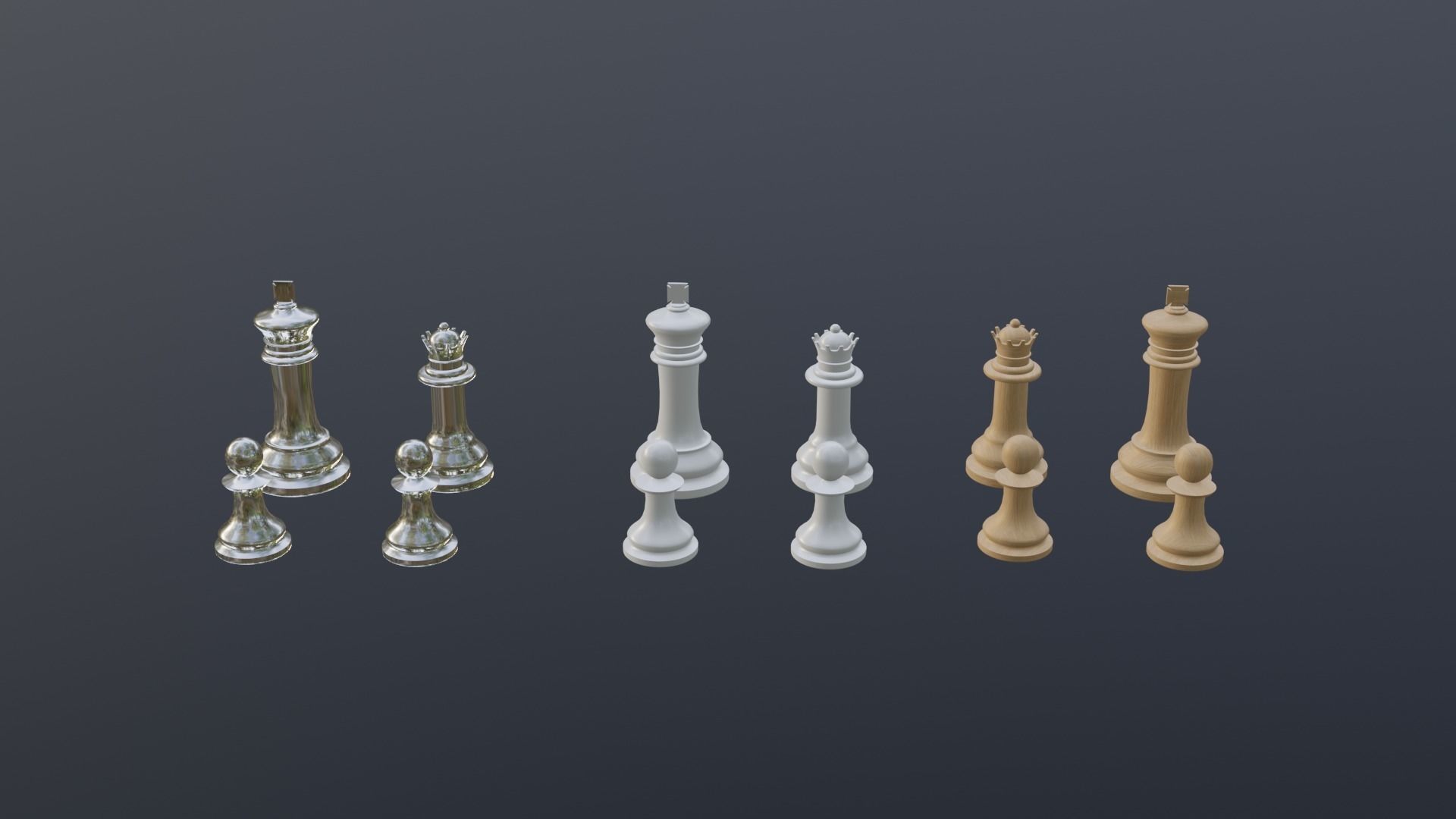 Chess set- 3 different textures Low-poly 3D model_3