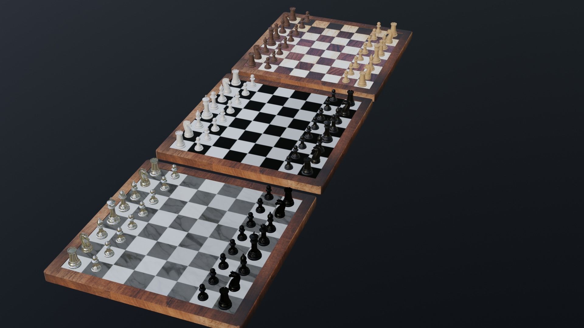 Chess set- 3 different textures Low-poly 3D model_1