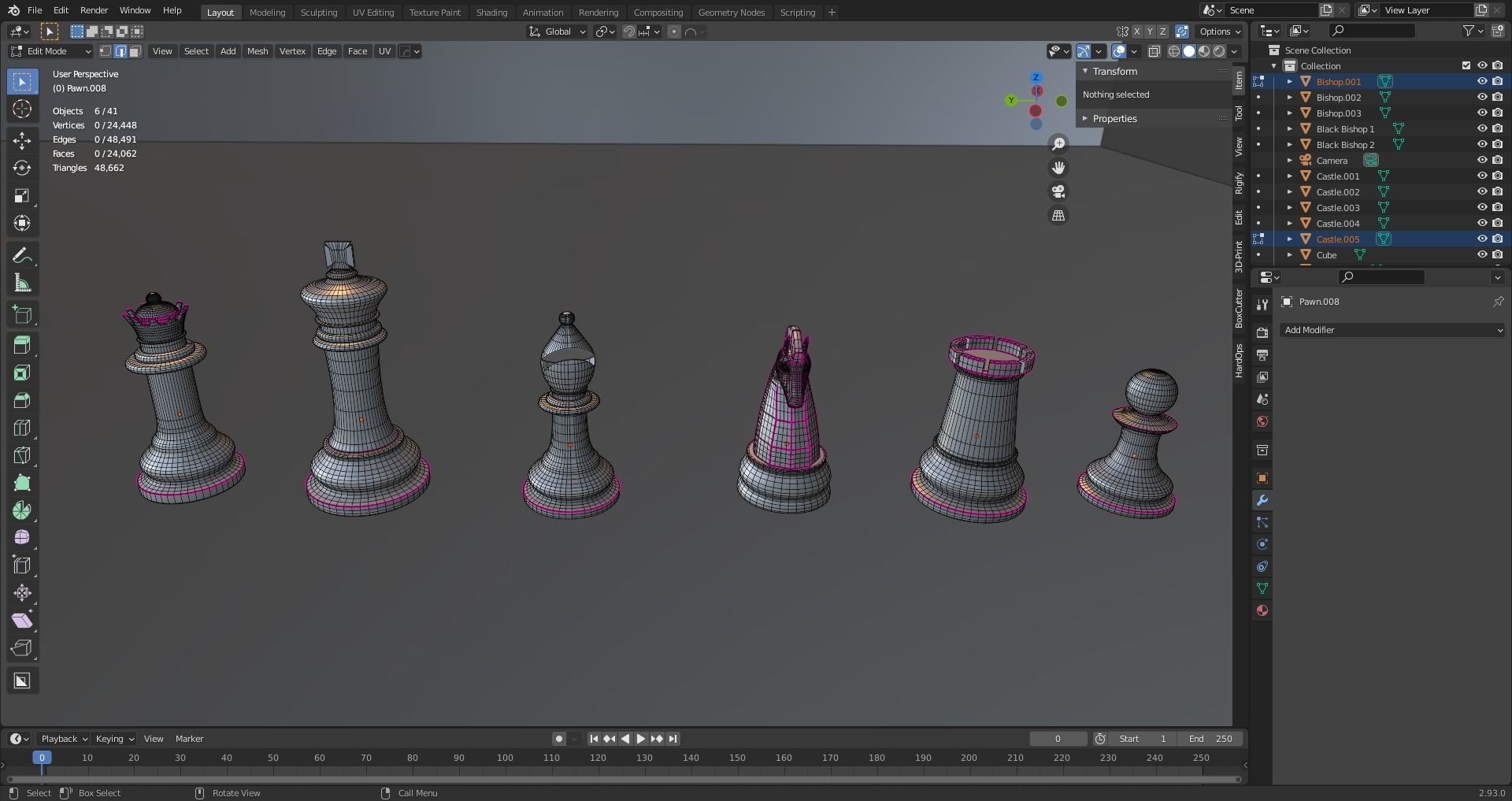 Chess set- 3 different textures Low-poly 3D model_11