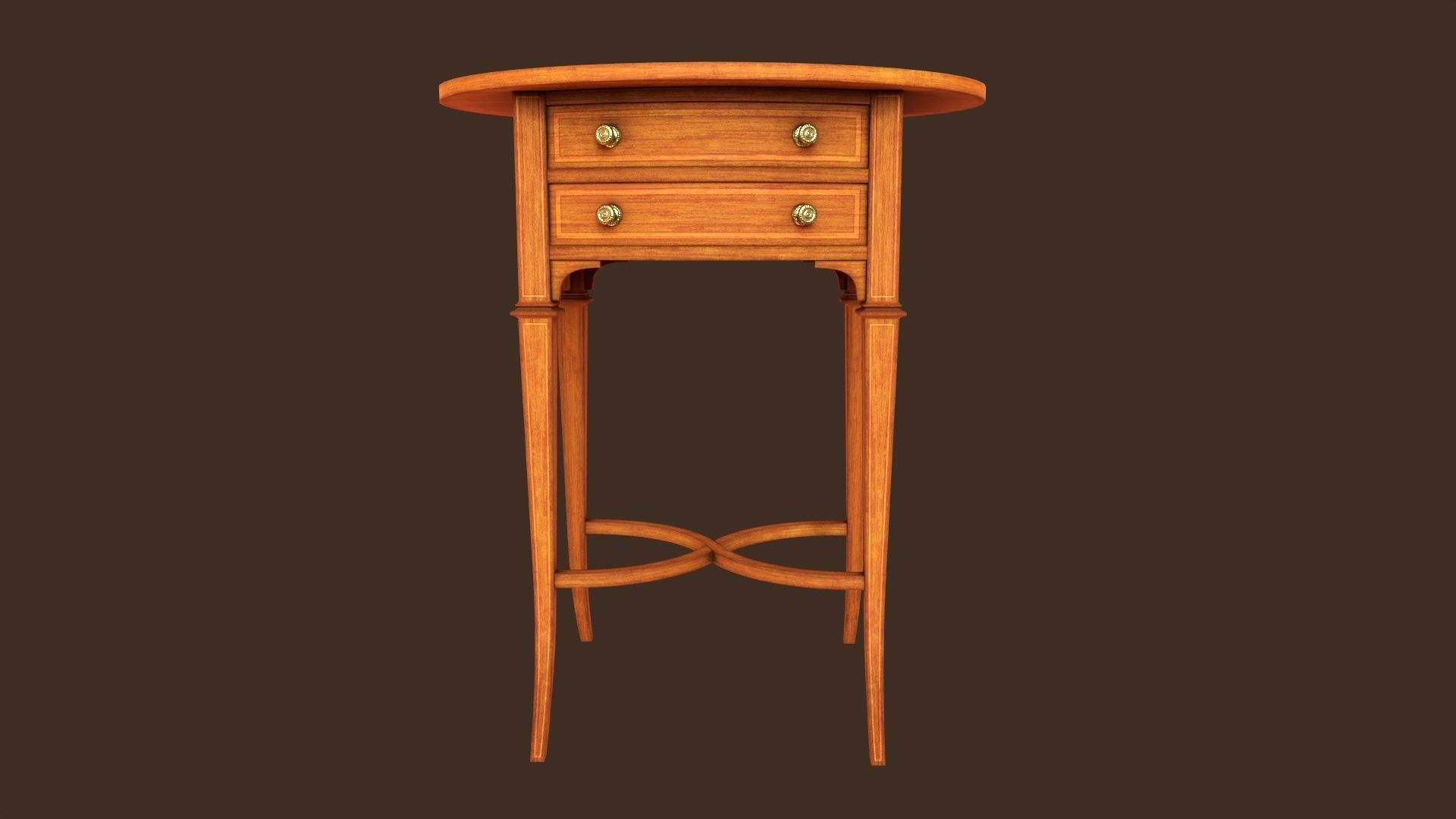 Vintage oval side table with drawers  Low-poly 3D model_3