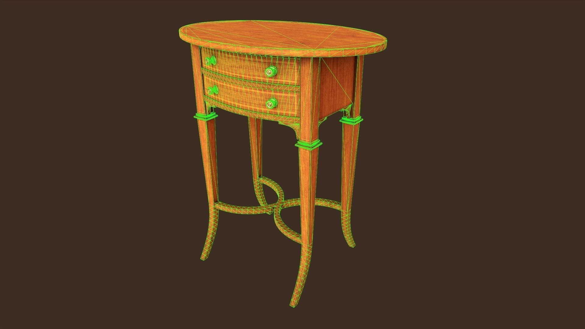 Vintage oval side table with drawers  Low-poly 3D model_7