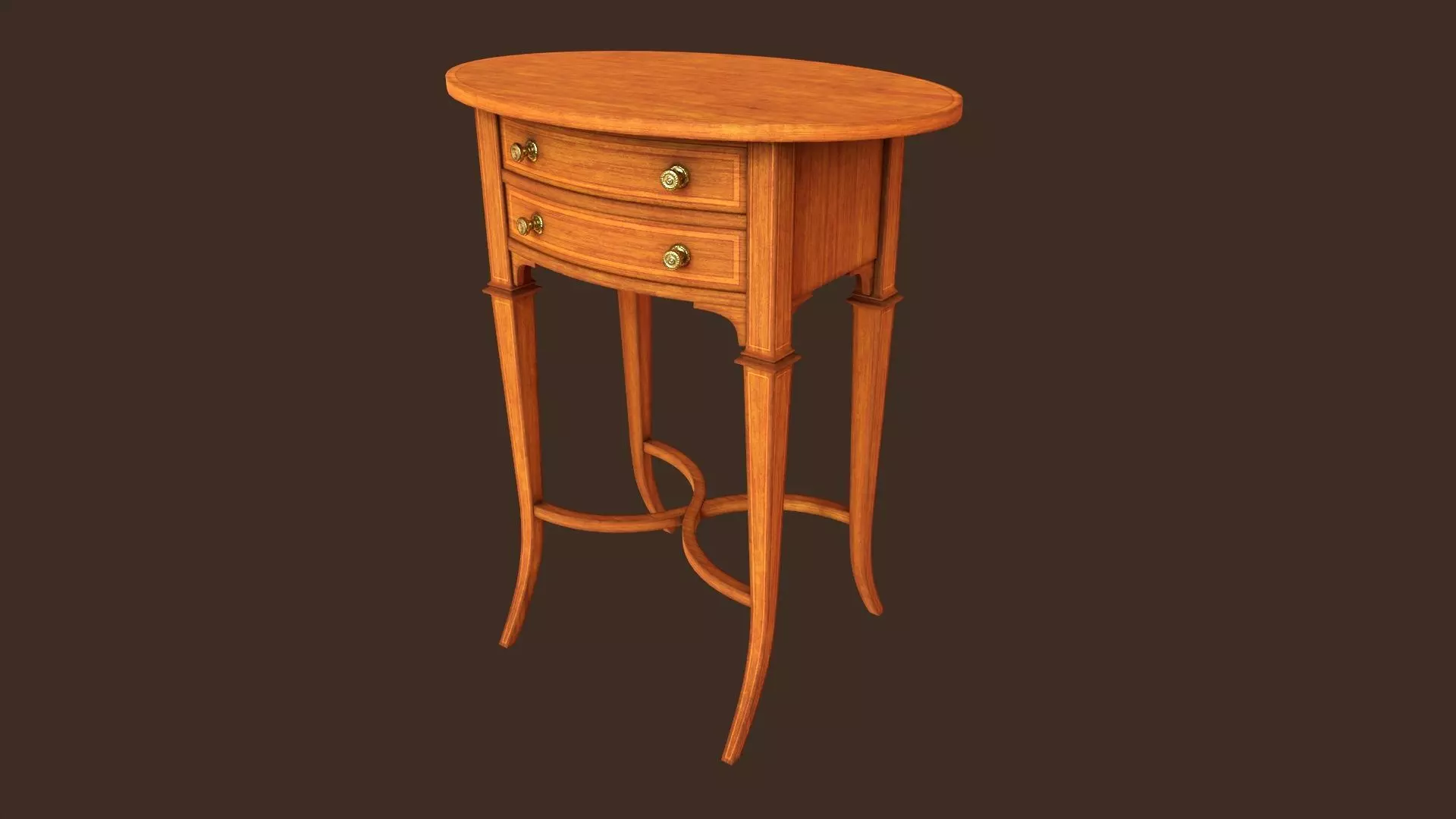 Vintage oval side table with drawers  Low-poly 3D model_0