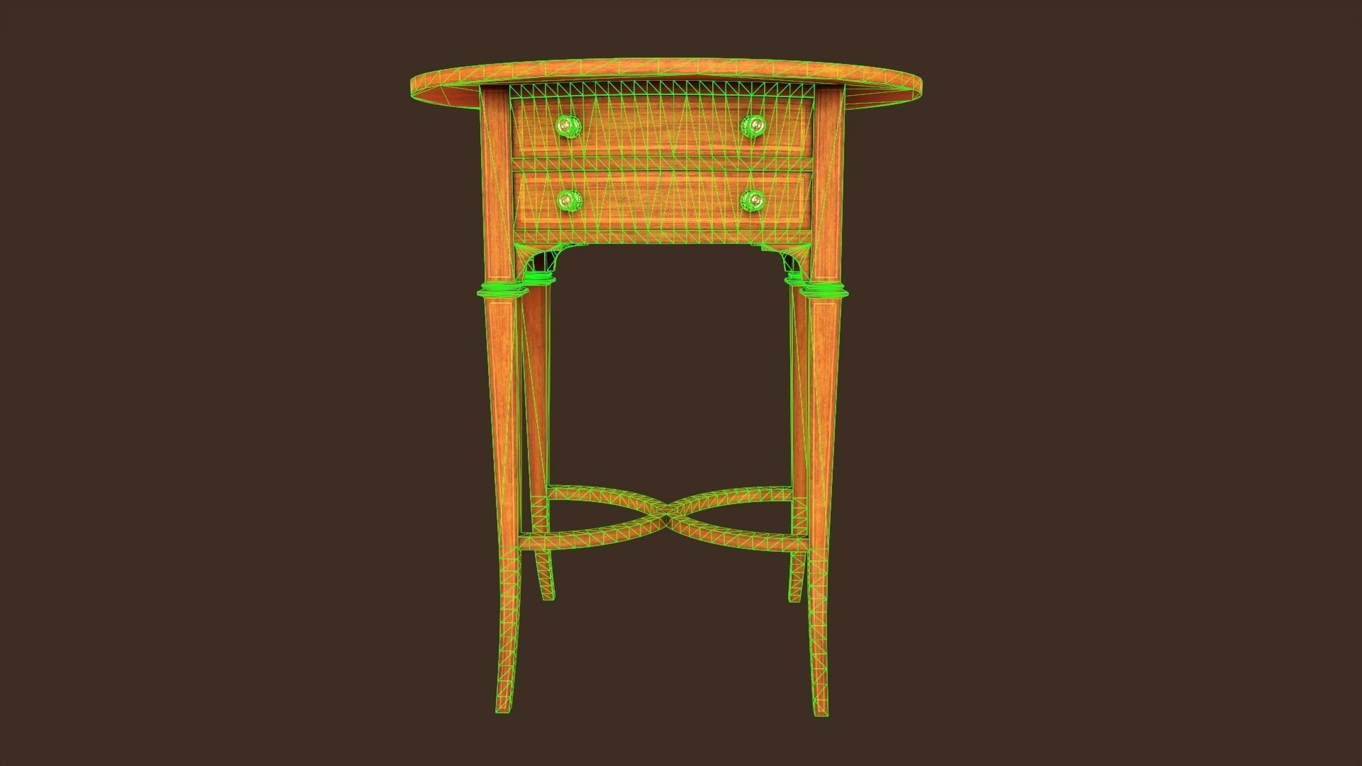 Vintage oval side table with drawers  Low-poly 3D model_9