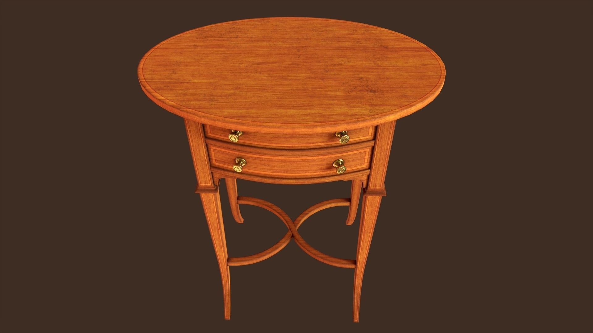 Vintage oval side table with drawers  Low-poly 3D model_6