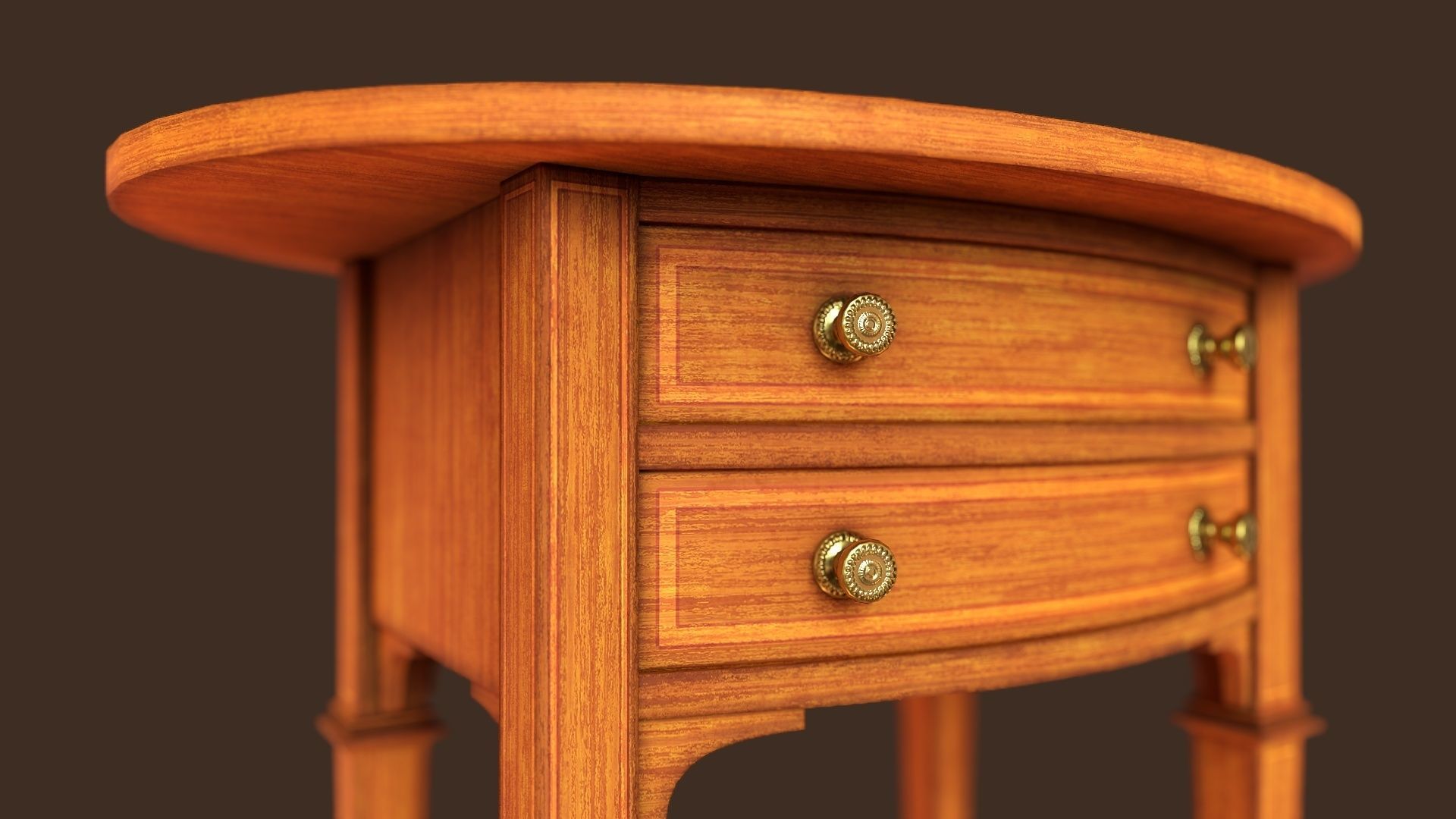 Vintage oval side table with drawers  Low-poly 3D model_1