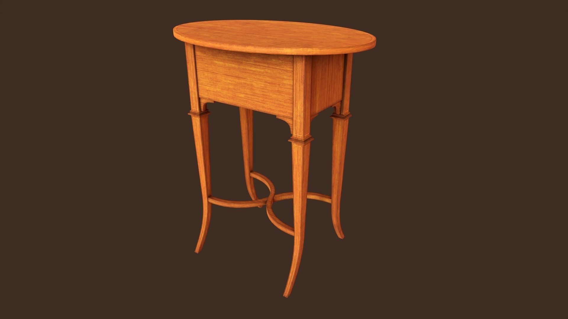 Vintage oval side table with drawers  Low-poly 3D model_2