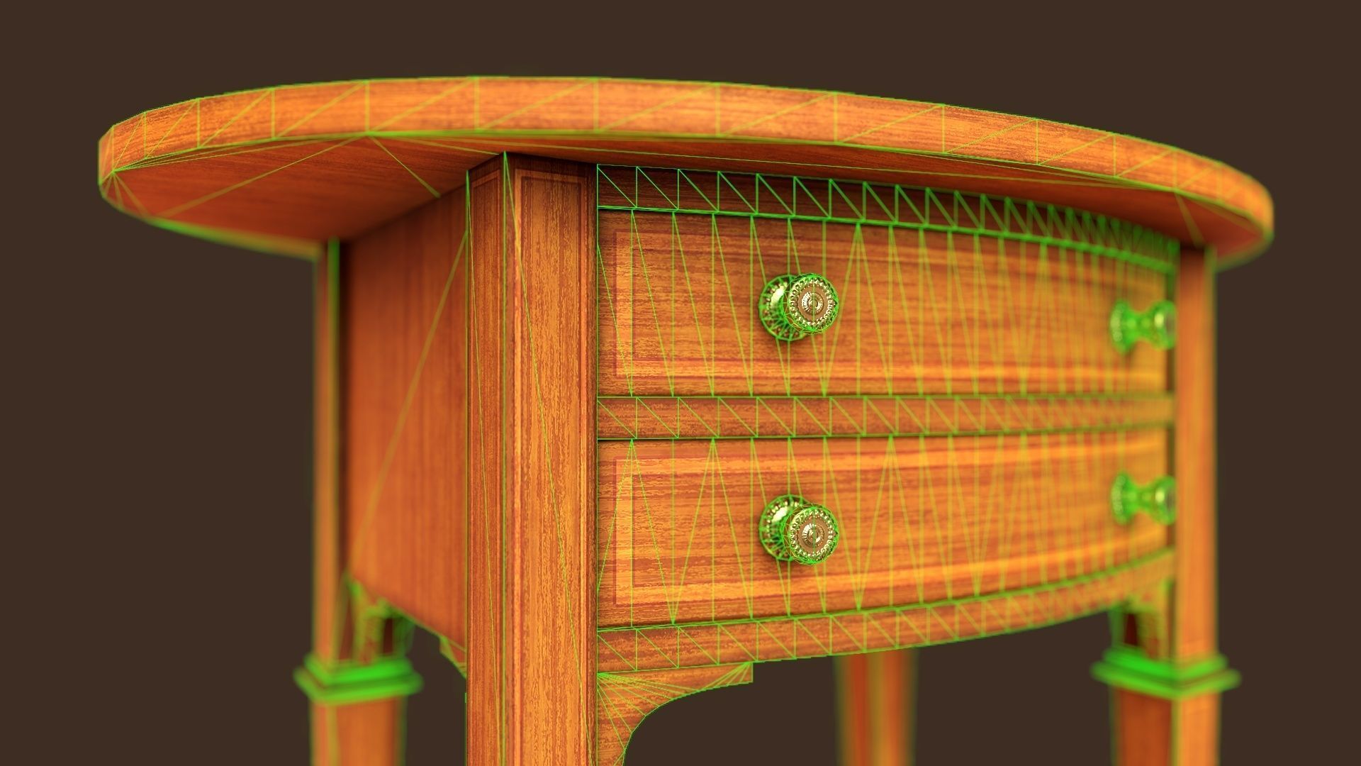 Vintage oval side table with drawers  Low-poly 3D model_8