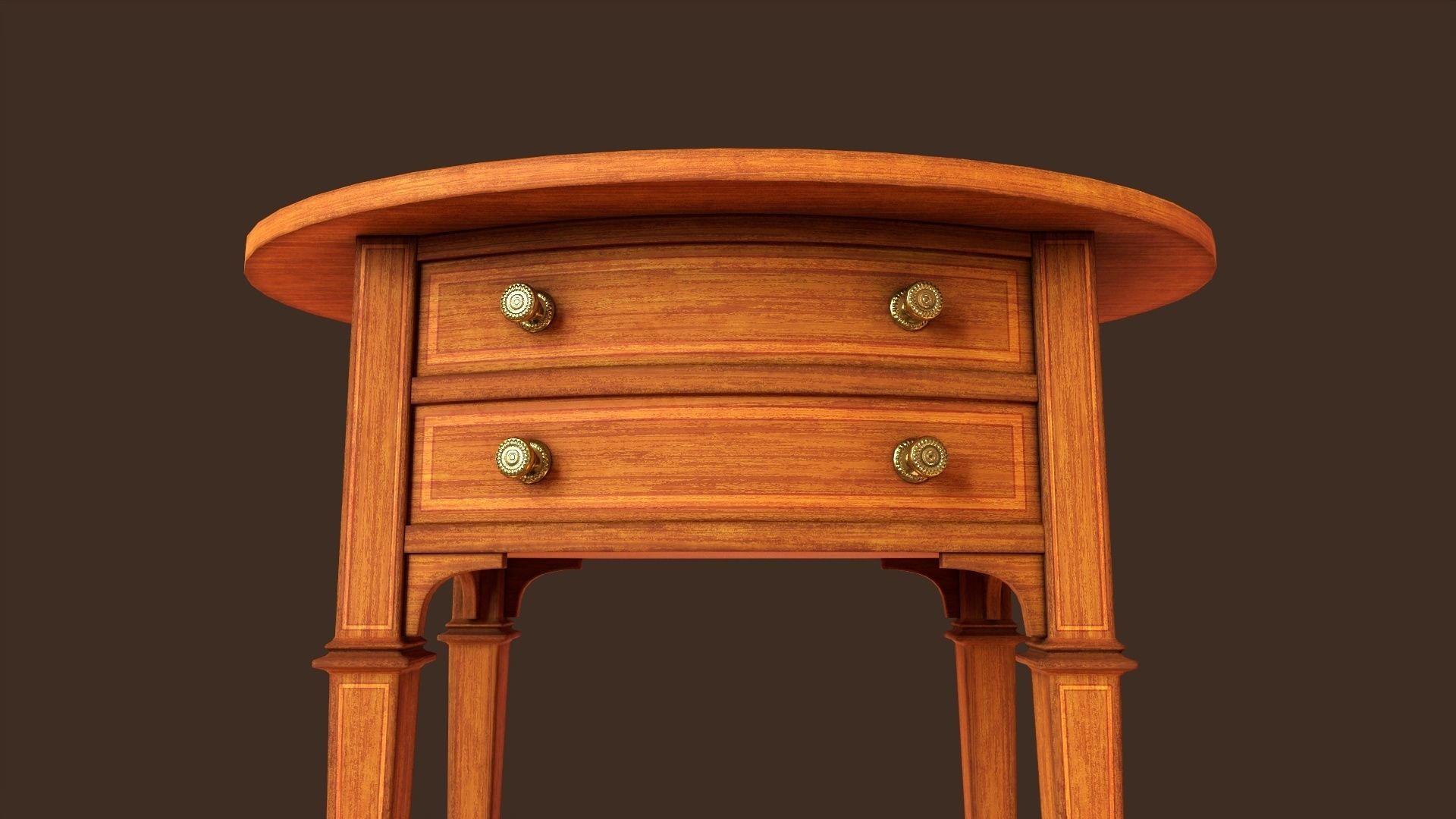 Vintage oval side table with drawers  Low-poly 3D model_4