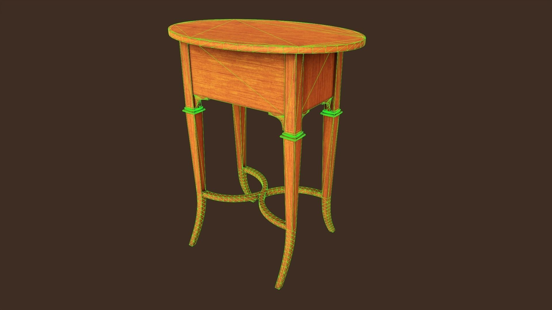 Vintage oval side table with drawers  Low-poly 3D model_10