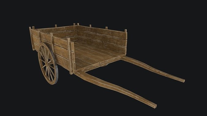 Old Wooden Cart   Low-poly 3D model 2