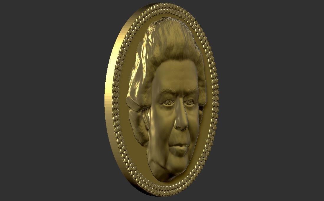 Queen Elizabeth medallion pendant 3D printing ready stl obj 3D print model_7