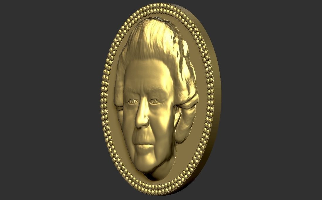 Queen Elizabeth medallion pendant 3D printing ready stl obj 3D print model_11