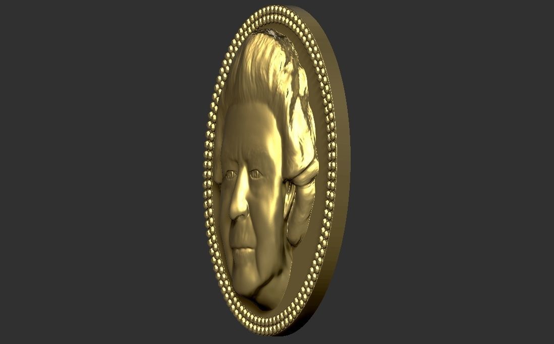 Queen Elizabeth medallion pendant 3D printing ready stl obj 3D print model_12
