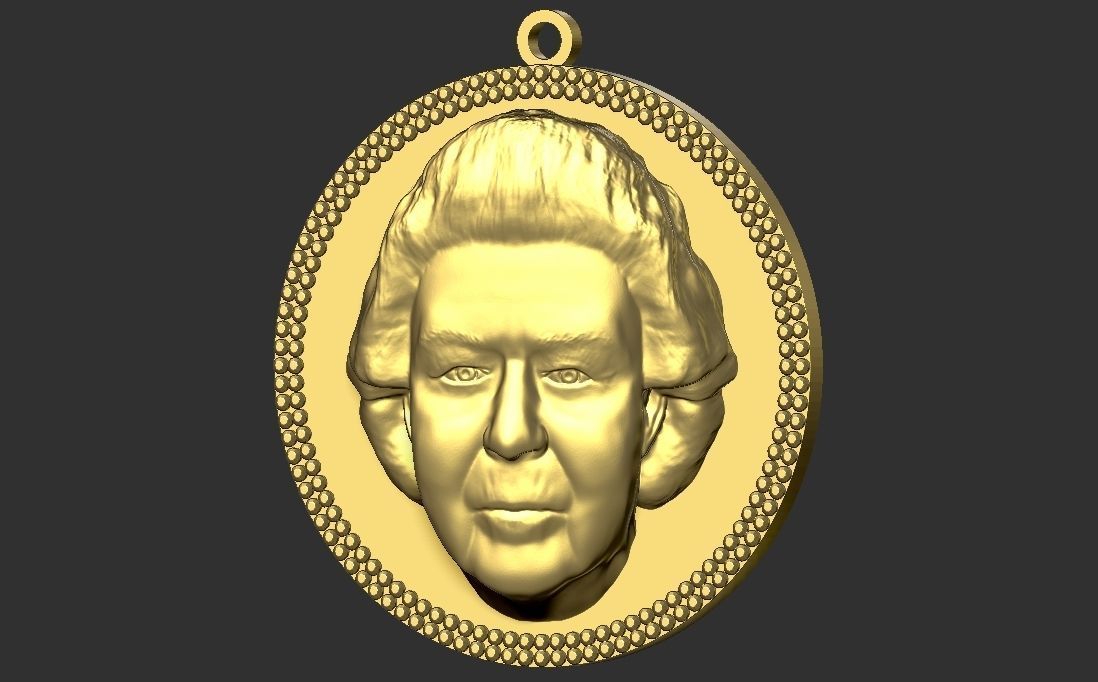 Queen Elizabeth medallion pendant 3D printing ready stl obj 3D print model_28