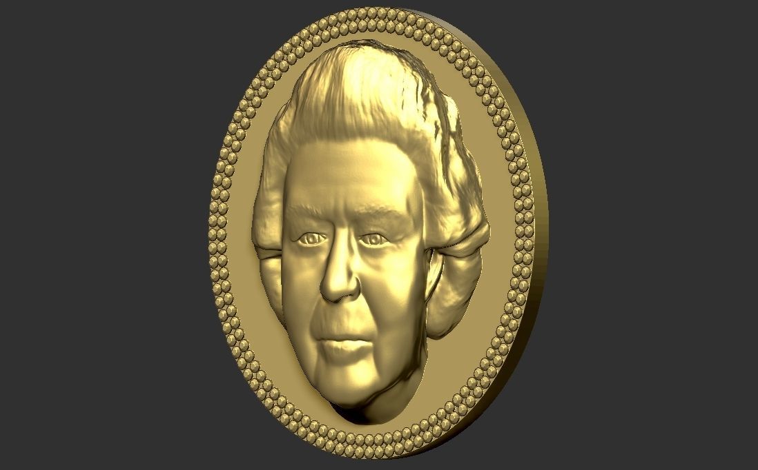 Queen Elizabeth medallion pendant 3D printing ready stl obj 3D print model_10
