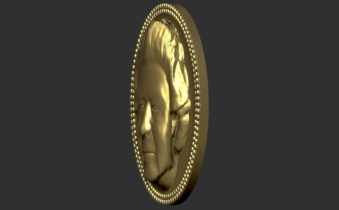Queen Elizabeth medallion pendant 3D printing ready stl obj 3D print model_13