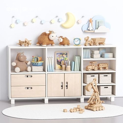 Nursery furniture and toys set Low-poly 3D model