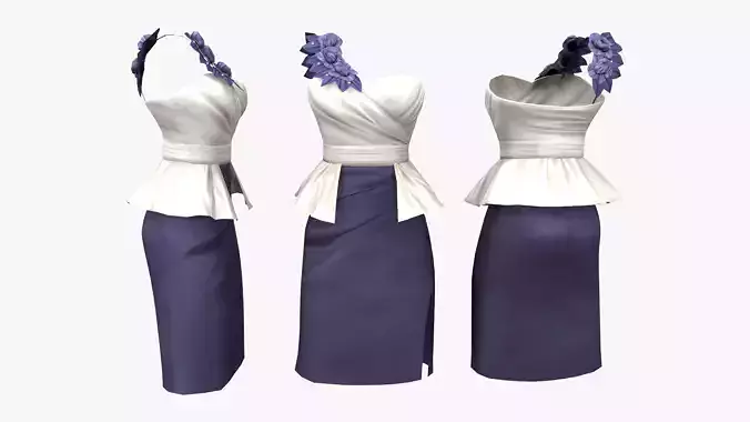  Rose Decor Shoulder Strapless Peplum Dress